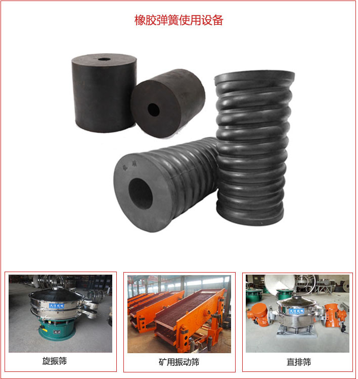 橡膠彈簧適用設(shè)備：旋振篩，礦用振動(dòng)篩，直排篩等