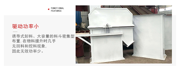 TD型斗式提升機驅動力小，無回料等特點展示圖。